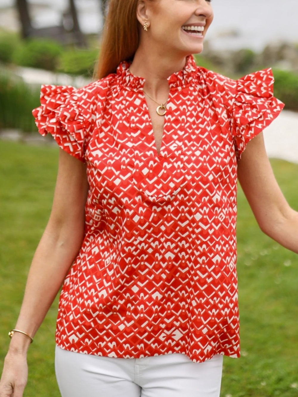 CK Bradley Coral Patterned Blouse SMALL